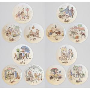 12 Assiettes "faience De Sarreguemine" - Fin 19ème Siècle