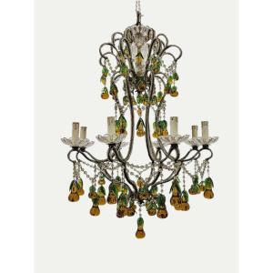 Lustre En Fer Et Verre Coloré - Années 1950