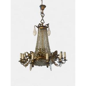 Lustre en bronze et cristal - 1950 -