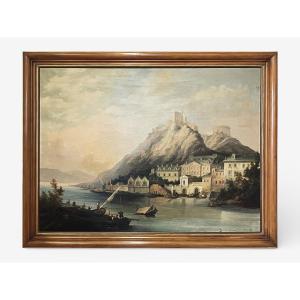 Oil Painting On Canvas – View Of The Ehrenbreitstein Fortress On The Rhine River