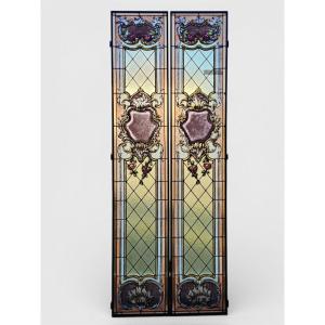 Pair Of Leaded Cathedral Stained Glass Windows – Early 20th Century – 215 X 41.5 Cm