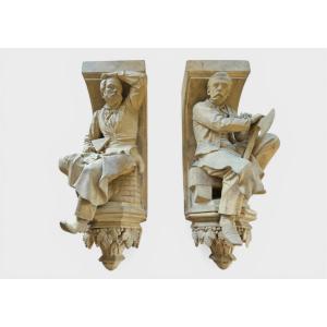 Pair Of Terracotta Sculptural Elements – Signed And Dated 1866 “w. Wolff”