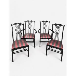 Ensemble de 2 chaises et 2 fauteuils Giorgetti – Design Carlo Pozzi – Italie années 1980