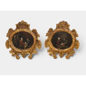 Paire de miniatures flamandes du XVIIe siècle sur cuivre.
