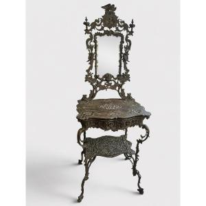 Cast-iron Dressing Table With Mirror - Second Half Of The 19th Century