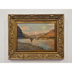 Giuseppe Gheduzzi (1889–1957) – Paysage fluvial – Huile sur panneau
