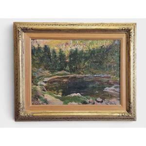 Alberto Falchetti (1878–1951) – Lac alpin – Huile sur carton