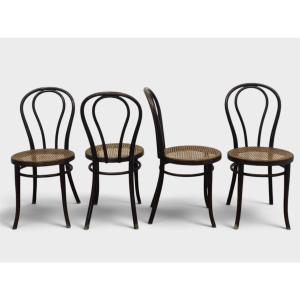 Ensemble de 4 chaises Thonet originales – Bois courbé et cannage viennois