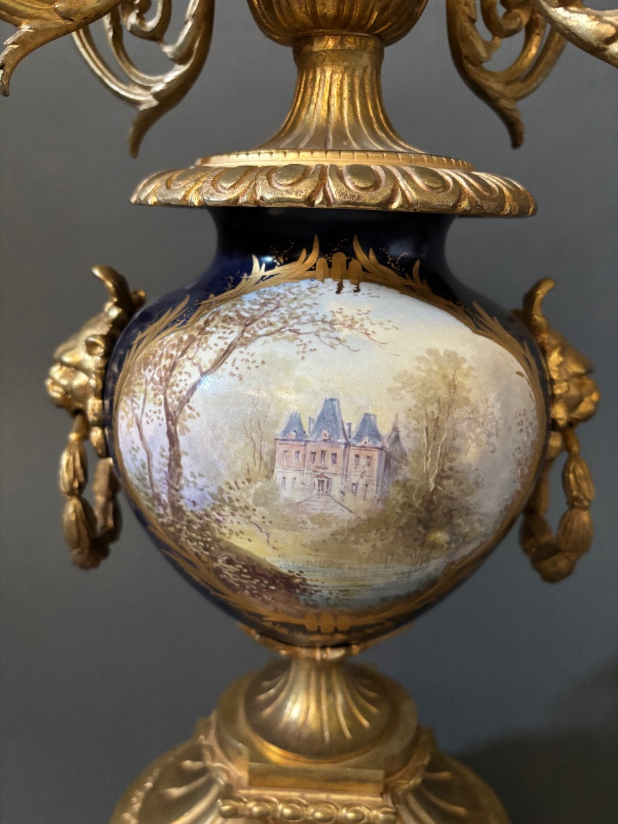 Bougeoirs En Bronze Avec Porcelaine. 19ème Siècle.-photo-3