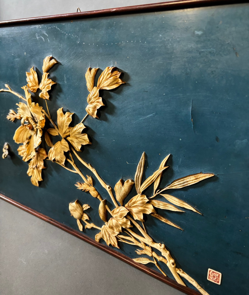 Wooden Plaque Inlaid With Bone. 19th Century Japan.-photo-2