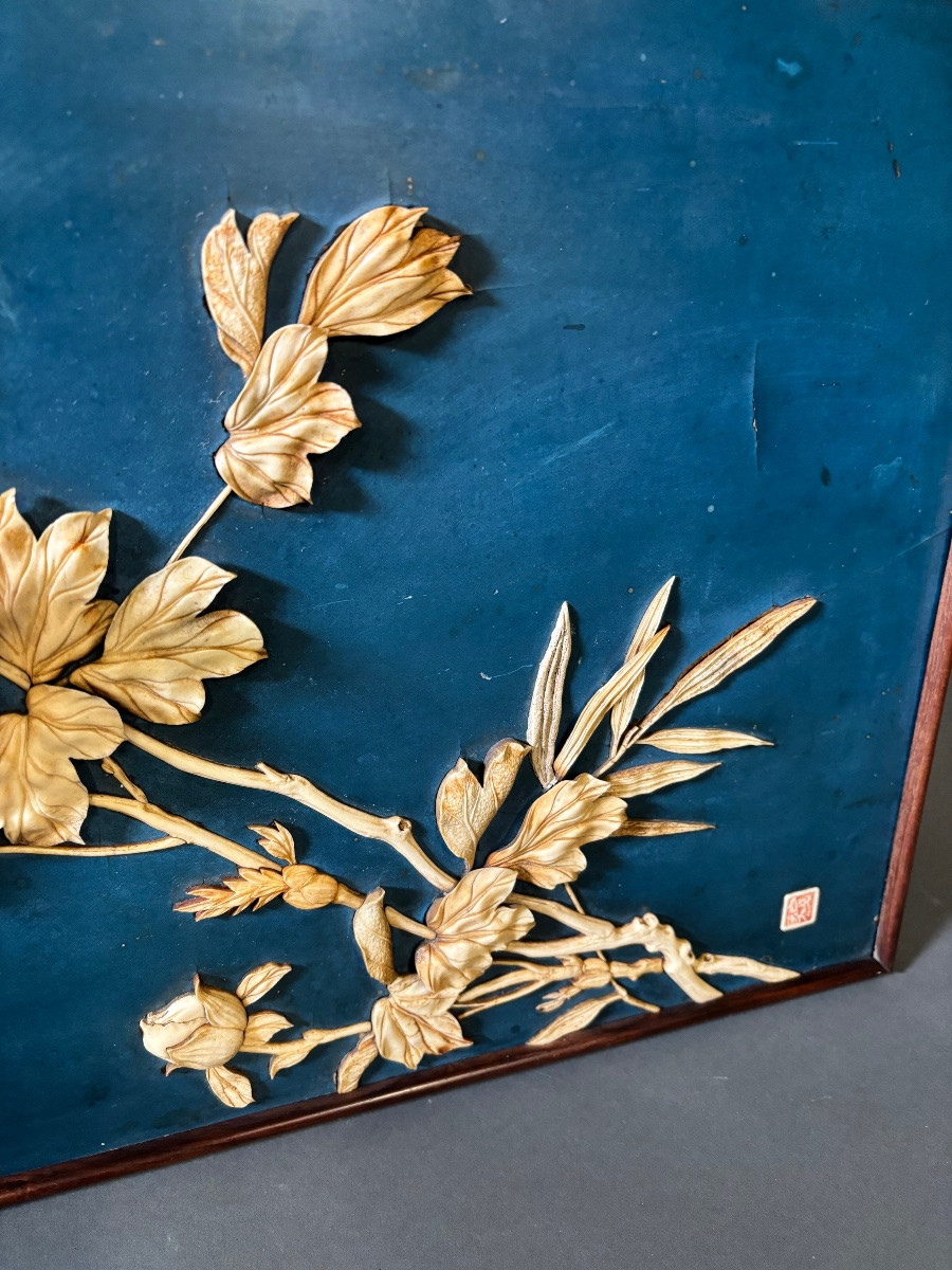 Wooden Plaque Inlaid With Bone. 19th Century Japan.-photo-3