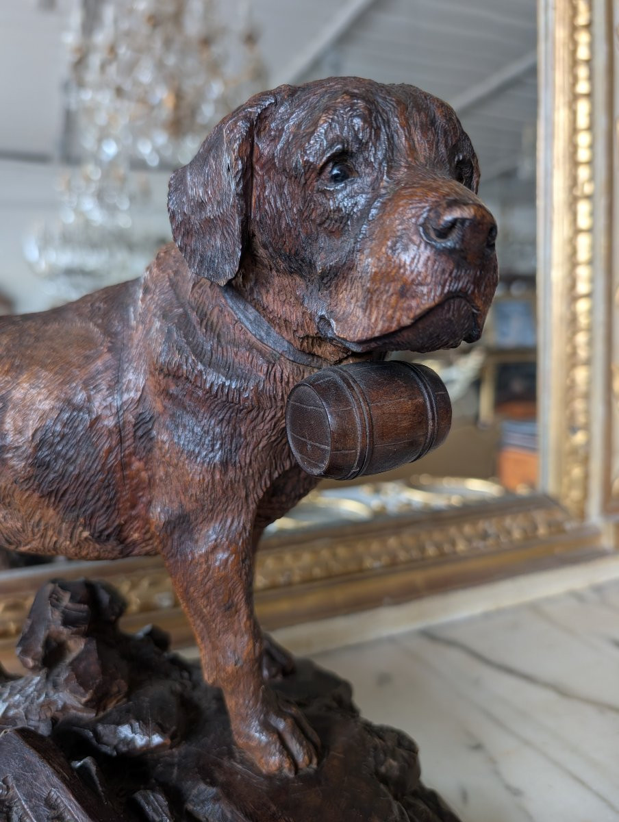 Sculpture Forêt-Noire – Chien Saint-Bernard avec tonnelet, Première moitié du XXe siècle-photo-2