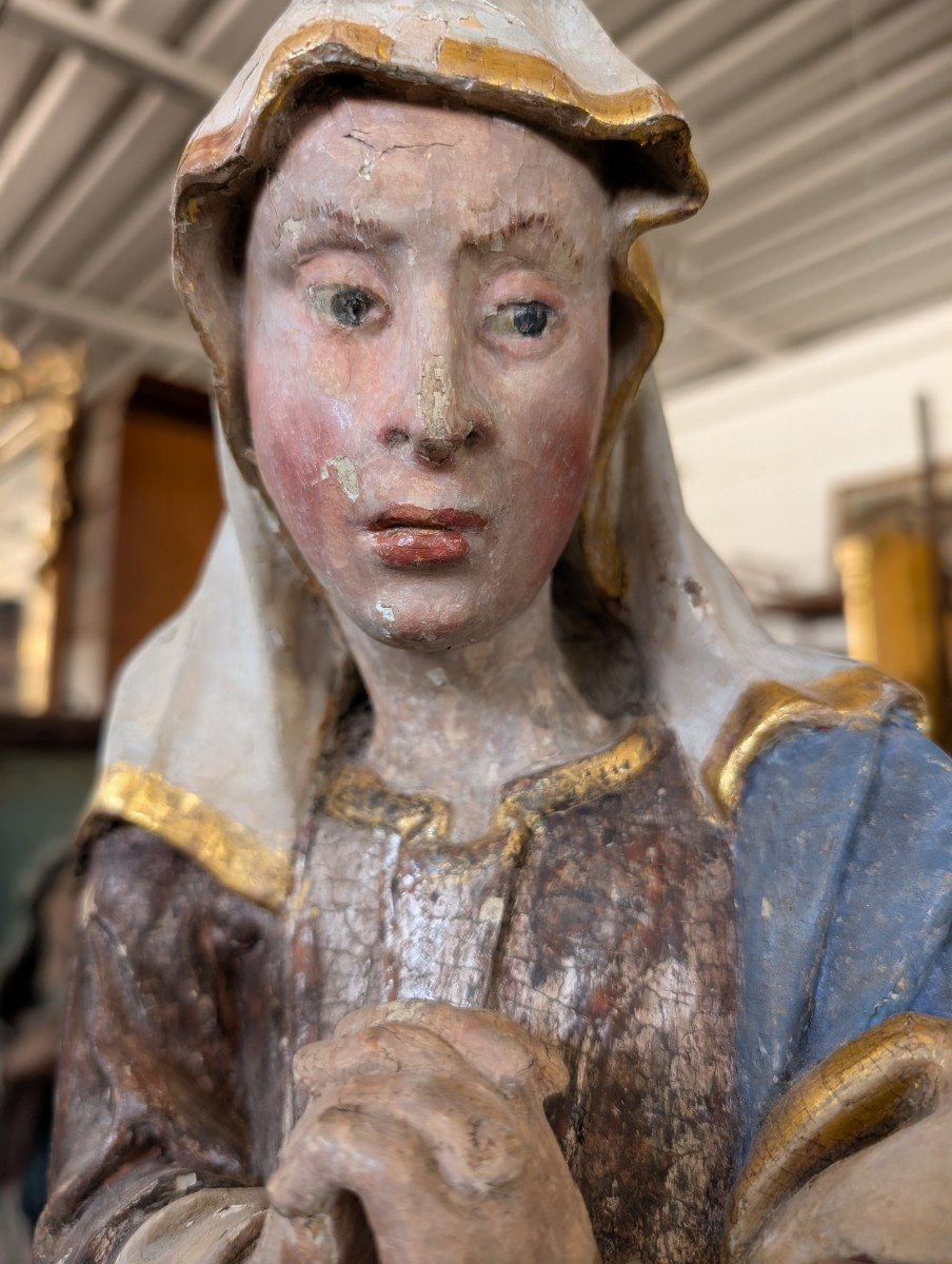 Polychrome Wooden Sculpture Of The Virgin In Prayer – 18th Century-photo-2