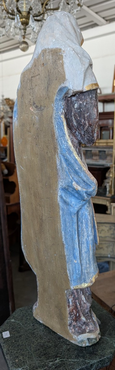 Polychrome Wooden Sculpture Of The Virgin In Prayer – 18th Century-photo-4