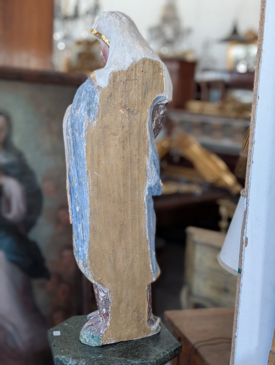 Polychrome Wooden Sculpture Of The Virgin In Prayer – 18th Century-photo-6