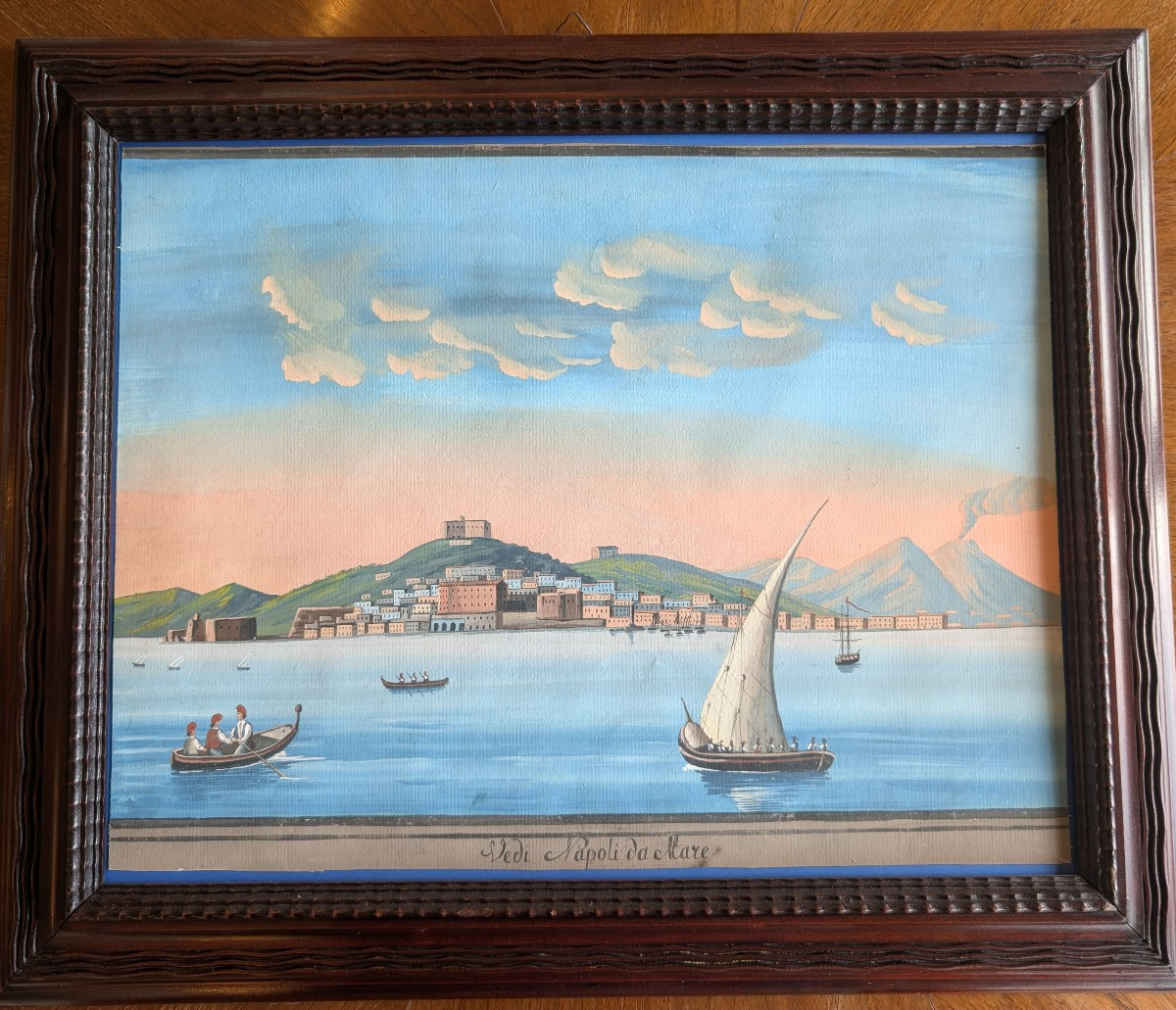 Vue de Naples depuis la mer avec le Vésuve fumant École napolitaine, seconde moitié du XIXe siè-photo-1