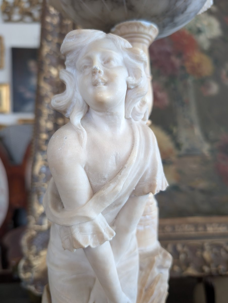 Lampe-sculpture en albâtre, manufacture toscane, début du XXe siècle-photo-3