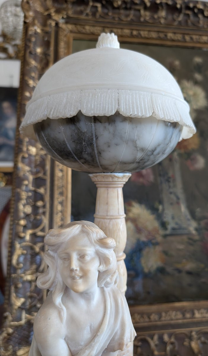 Lampe-sculpture en albâtre, manufacture toscane, début du XXe siècle-photo-4