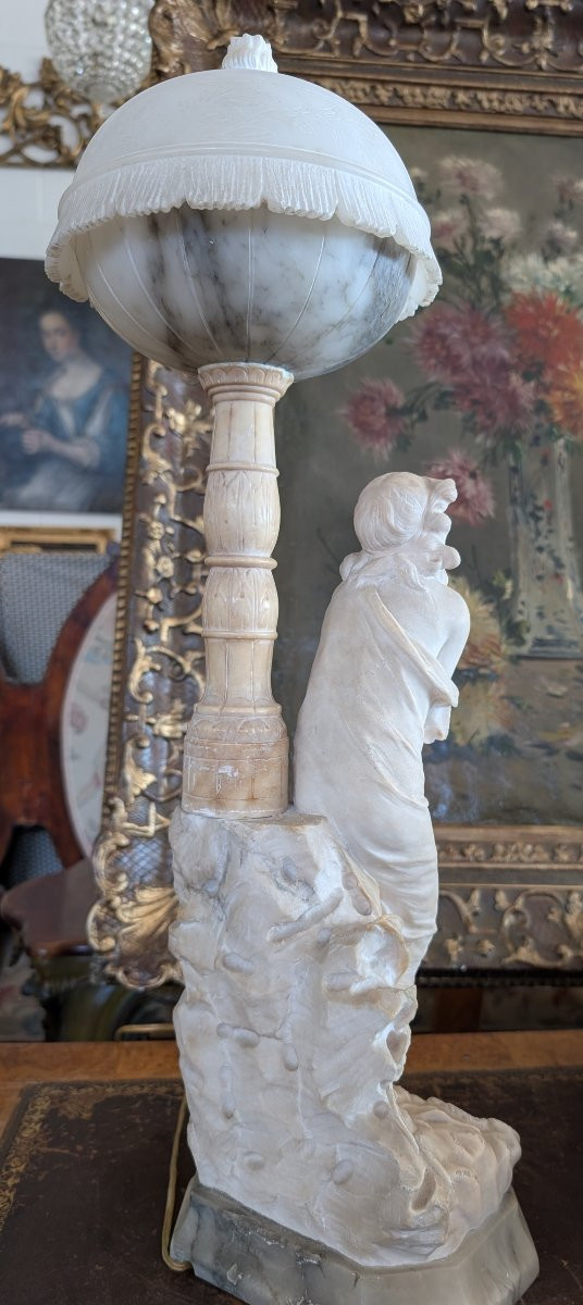 Lampe-sculpture en albâtre, manufacture toscane, début du XXe siècle-photo-2