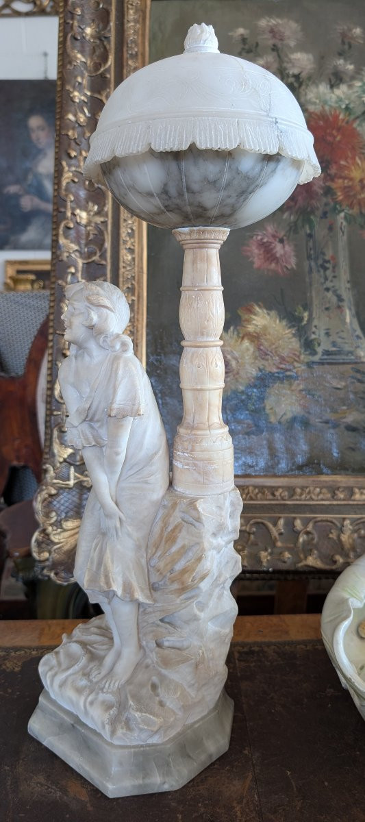 Lampe-sculpture en albâtre, manufacture toscane, début du XXe siècle-photo-3
