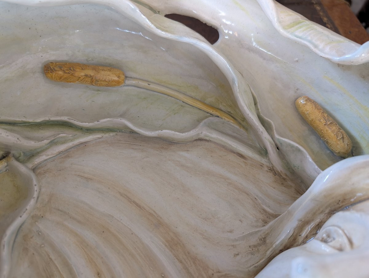 Large Art Nouveau Centerpiece / Wall Plate In Glazed Ceramic – Quaglino Poggi Manufacture, Albi-photo-2