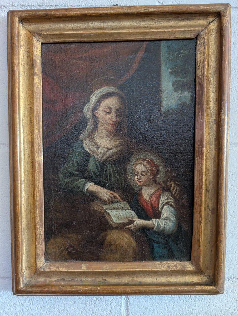 Religious Painting – The Education Of The Virgin Italy, Late 18th Century Oil On Canvas-photo-3