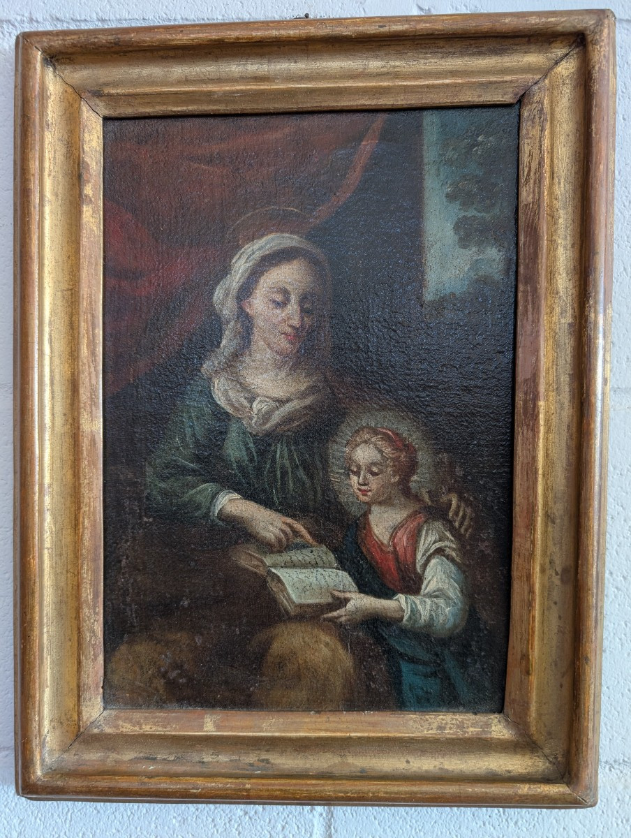 Religious Painting – The Education Of The Virgin Italy, Late 18th Century Oil On Canvas