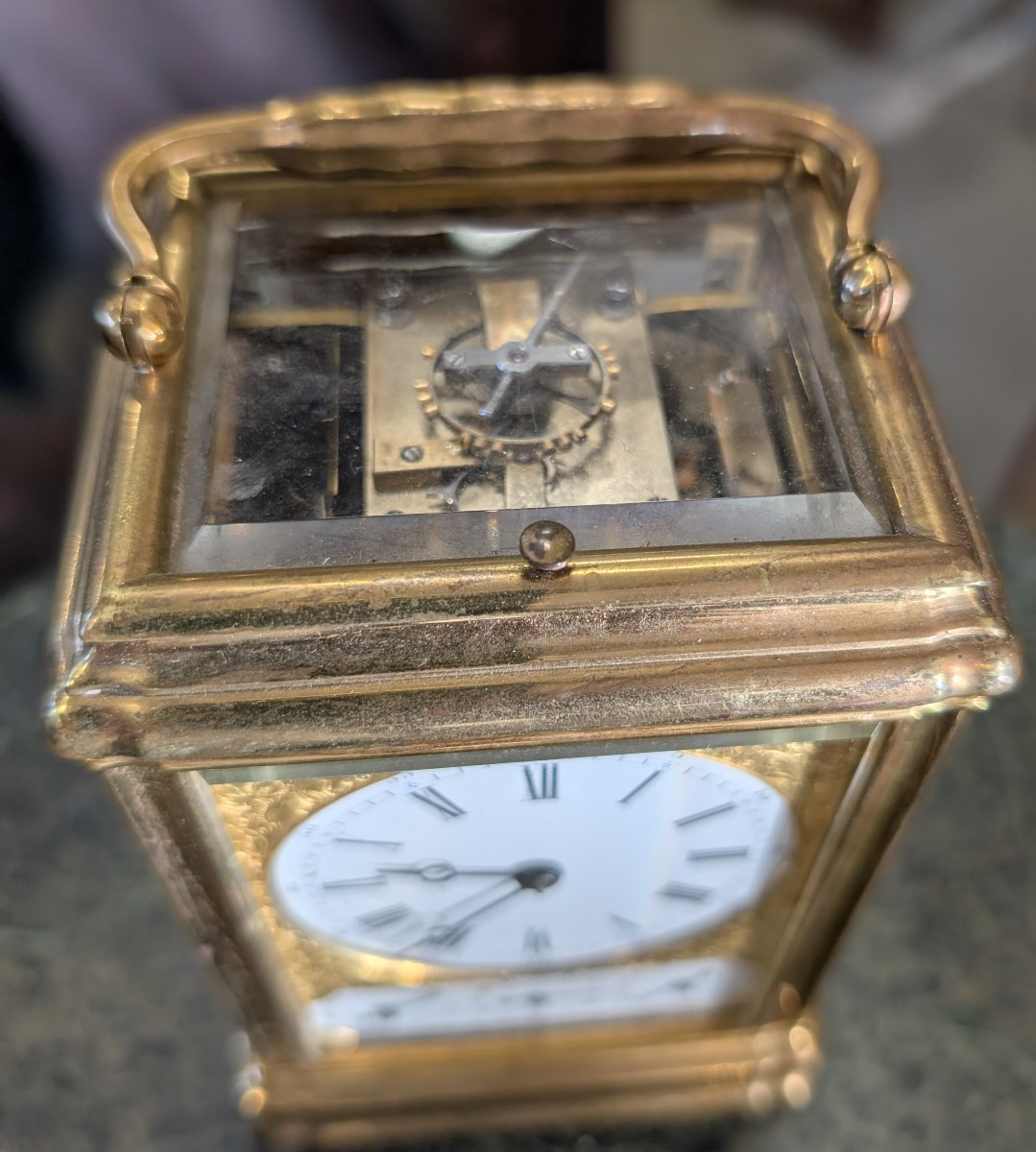 Gilt Bronze Carriage Clock – Anchor Escapement, Quarter Striking, Alarm And Calendar-photo-2