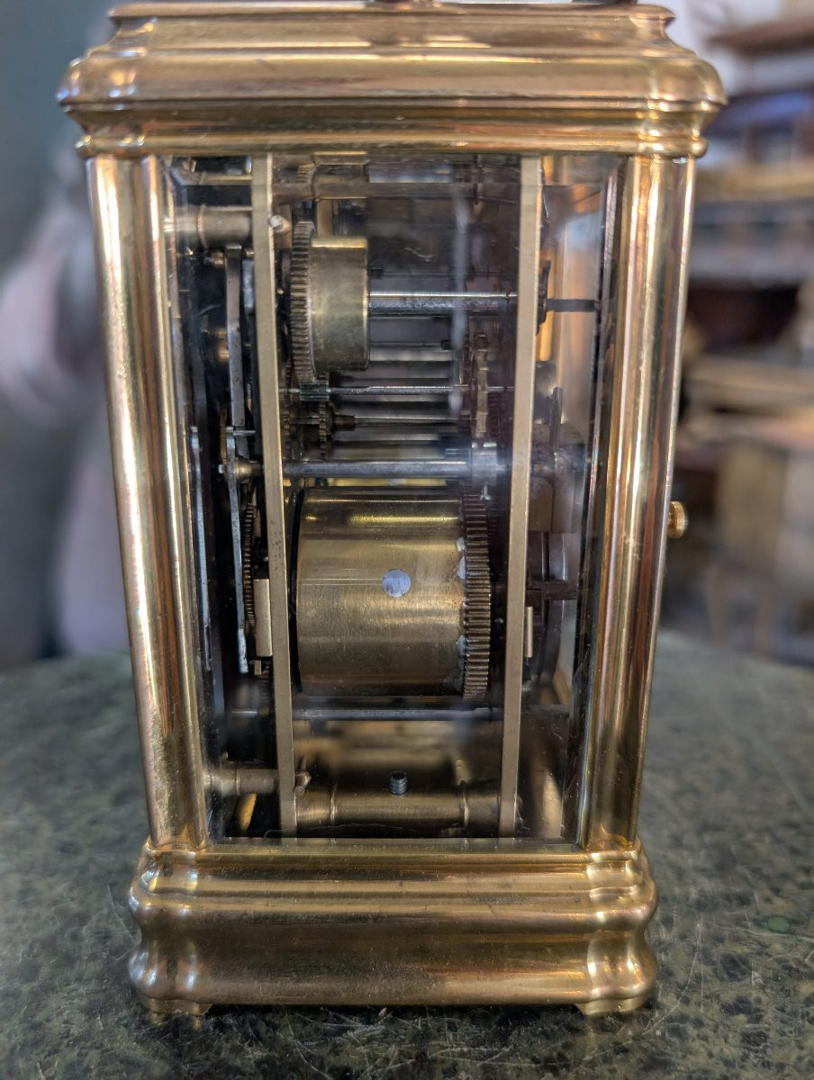 Gilt Bronze Carriage Clock – Anchor Escapement, Quarter Striking, Alarm And Calendar-photo-4