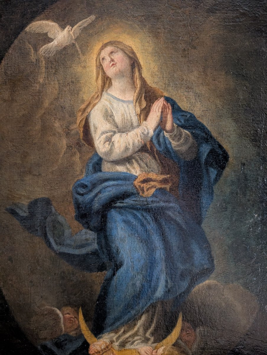  Antique Painting – Immaculate Conception – Oil On Canvas – 18th Century-photo-2