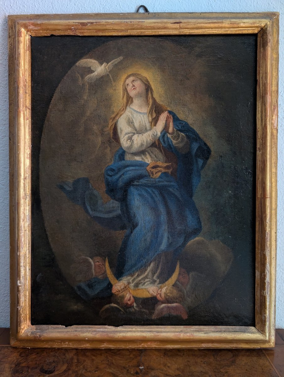  Antique Painting – Immaculate Conception – Oil On Canvas – 18th Century-photo-3