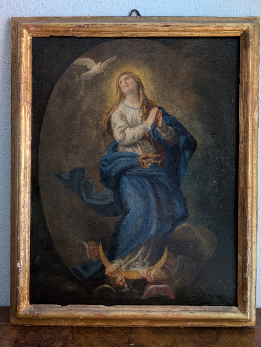  Antique Painting – Immaculate Conception – Oil On Canvas – 18th Century