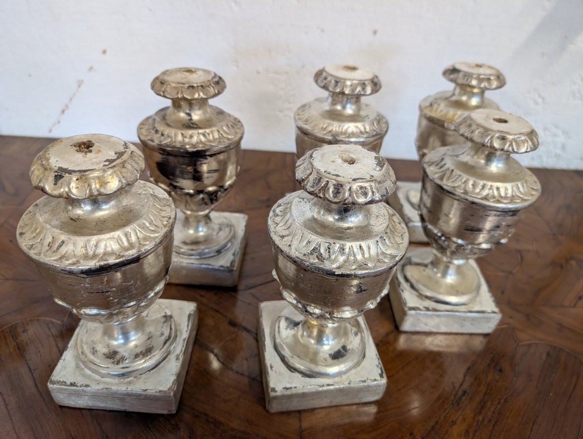 Groupe de six porte-palmes en bois sculpté et argenté-photo-1