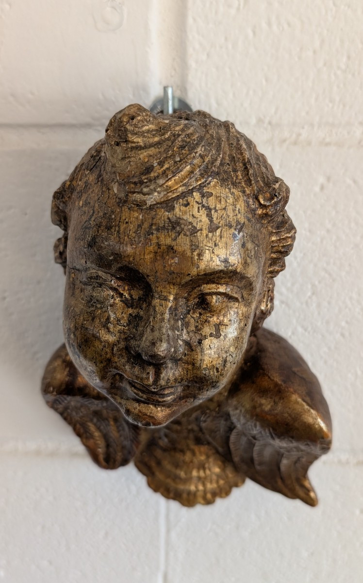 Carved And Mecca-gilded Wooden Cherub – 18th Century-photo-2