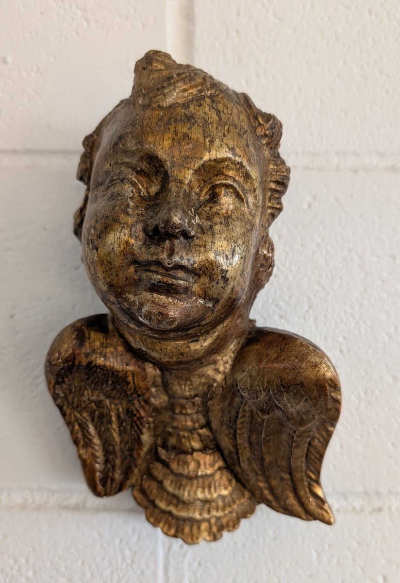 Carved And Mecca-gilded Wooden Cherub – 18th Century