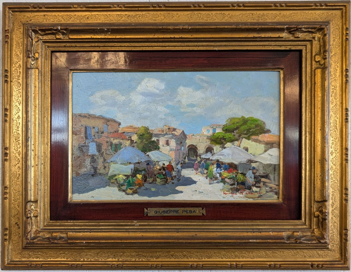 Scène de marché méditerranéen Giuseppe Pesa (Polistena, 1891 – 1976)-photo-2