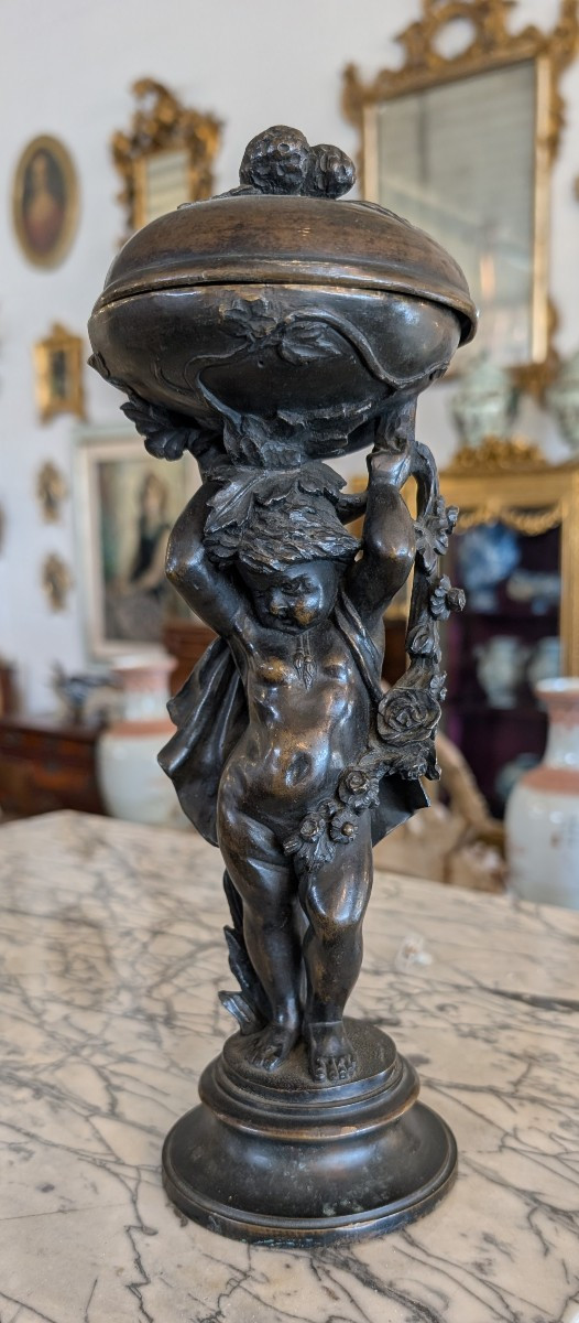 Bronze Sculpture With Container – Late 19th Century