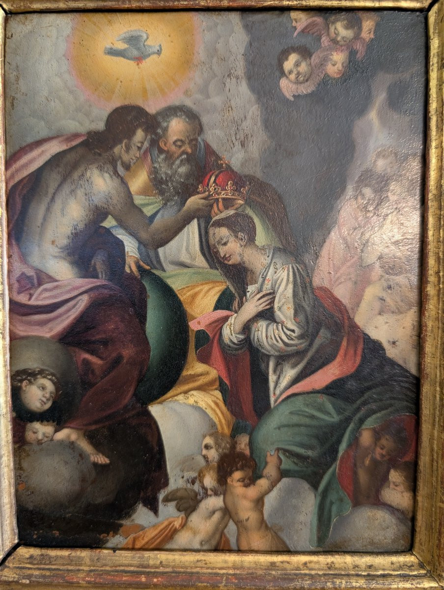 Couronnement de la Vierge Huile sur cuivre-photo-2