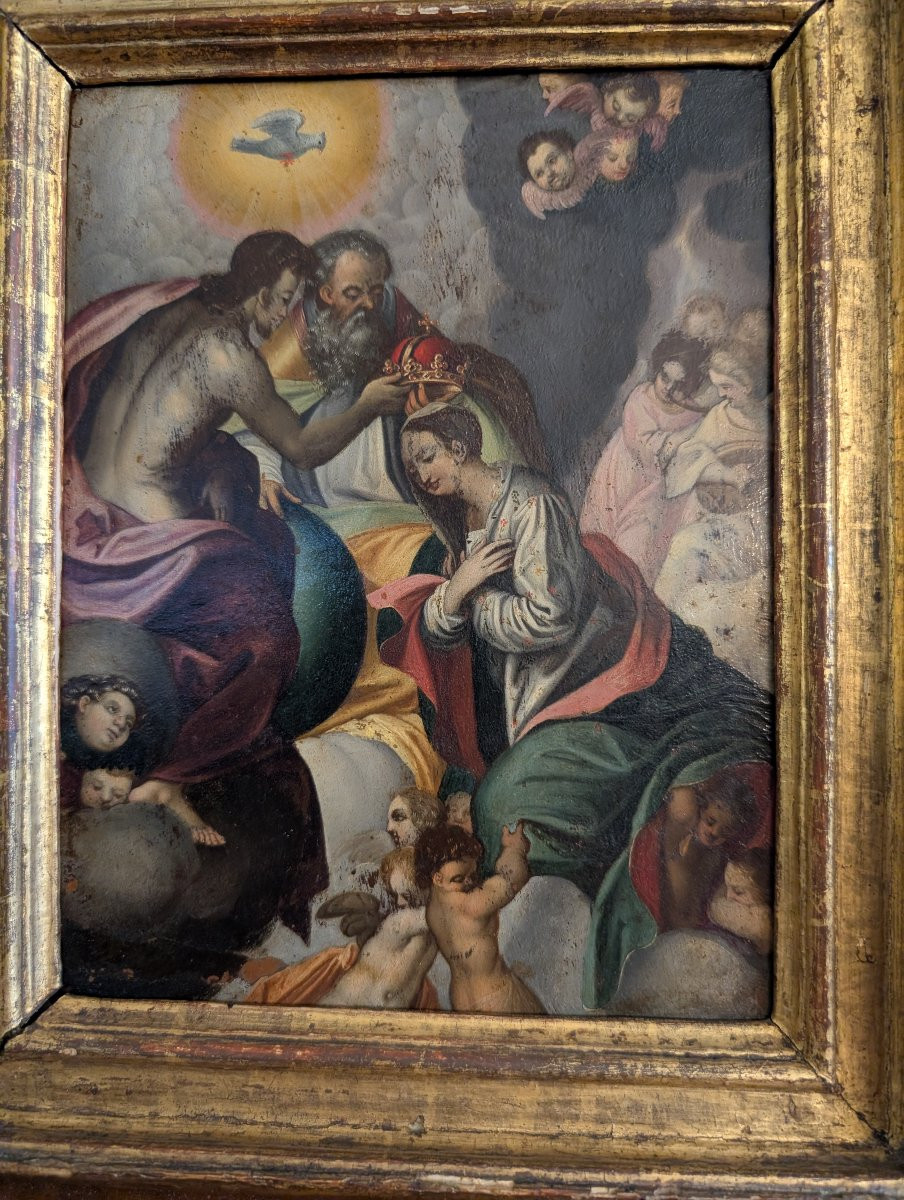 Couronnement de la Vierge Huile sur cuivre-photo-3