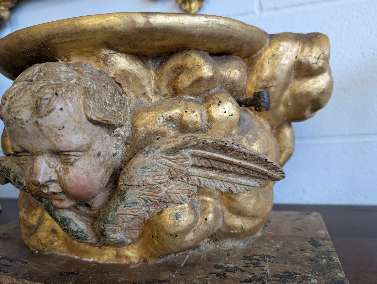 Carved And Gilt Wooden Base, 17th Century-photo-3