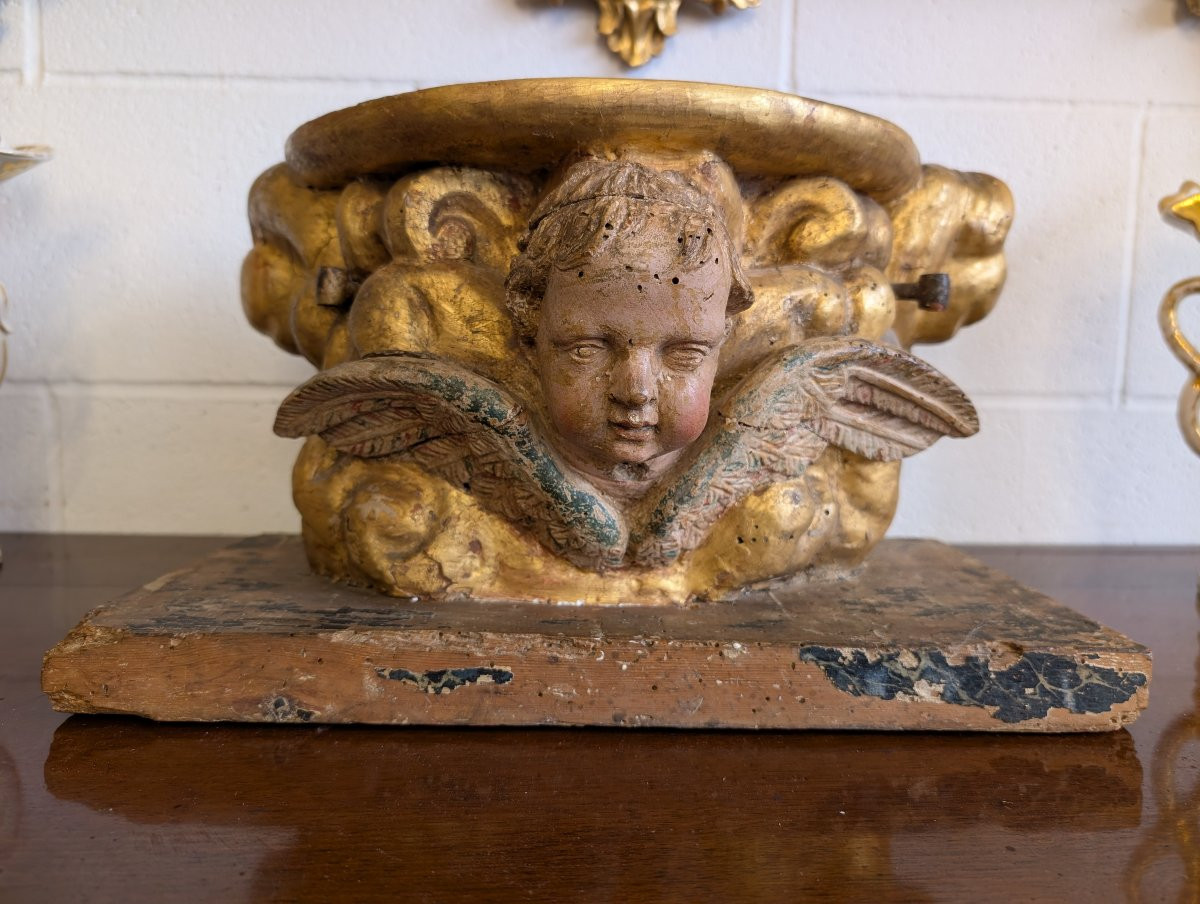Carved And Gilt Wooden Base, 17th Century-photo-2