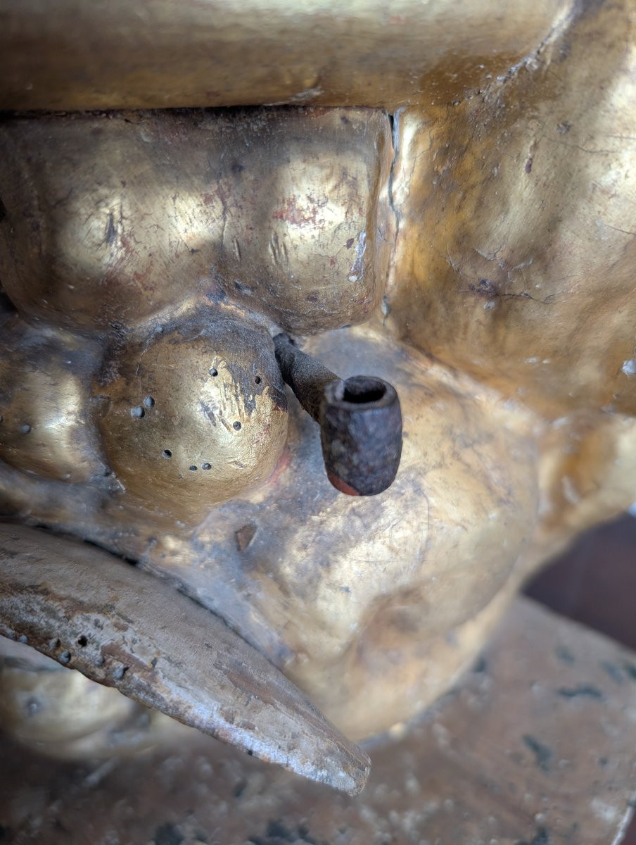 Carved And Gilt Wooden Base, 17th Century-photo-3