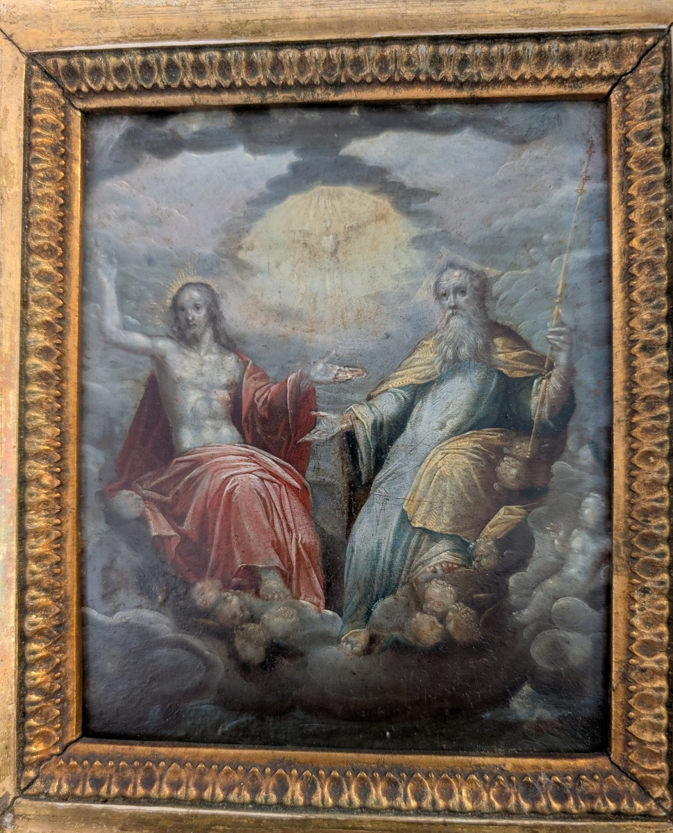La Sainte Trinité – Huile sur cuivre, Italie du Nord, seconde moitié du XVIIIe siècle-photo-3