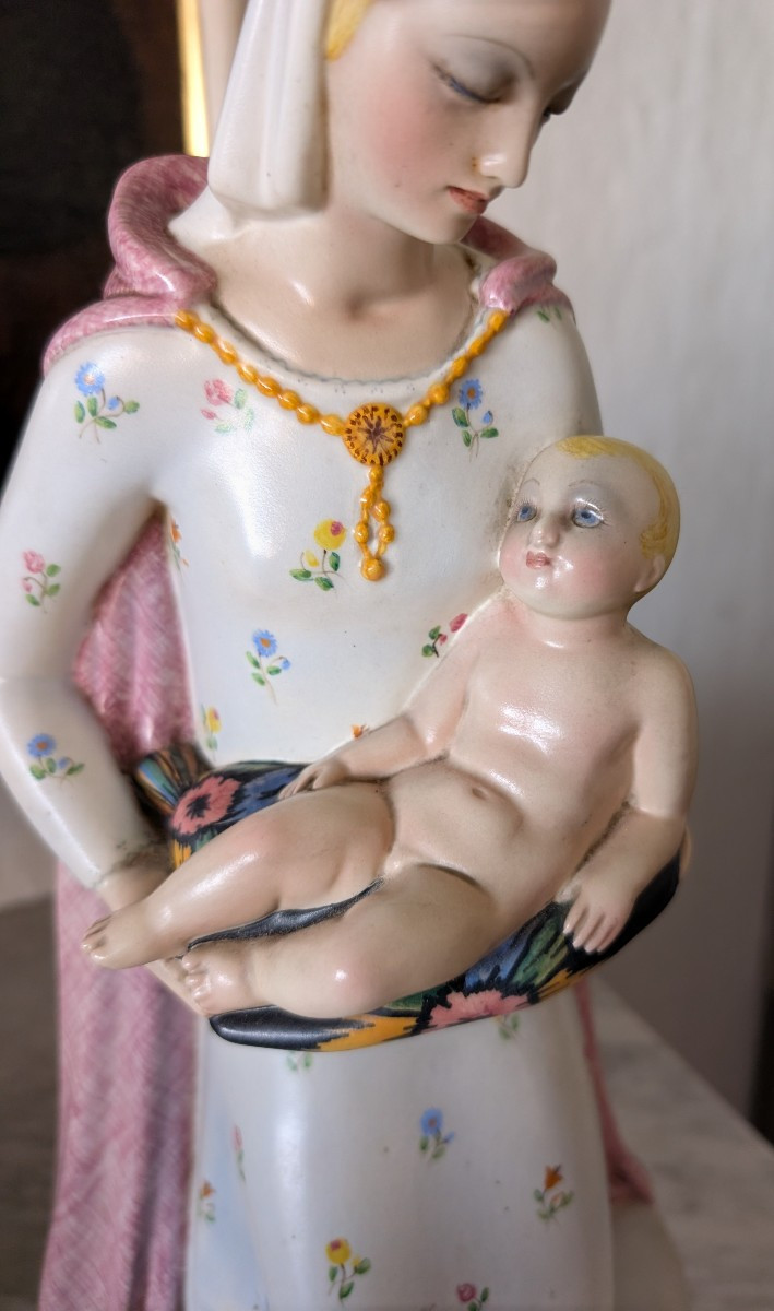 Ciamanna Turin Ceramic Madonna – Religious Sculpture 1950s-photo-2