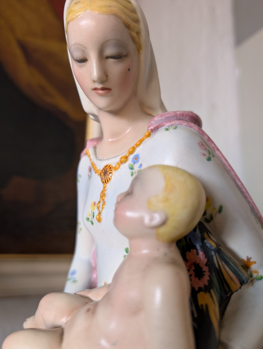 Ciamanna Turin Ceramic Madonna – Religious Sculpture 1950s-photo-3