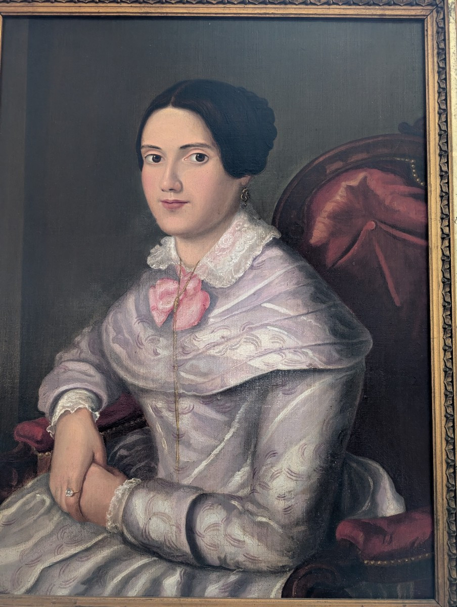 Portrait Of A Young Lady – Oil On Canvas – Mid 19th Century-photo-1