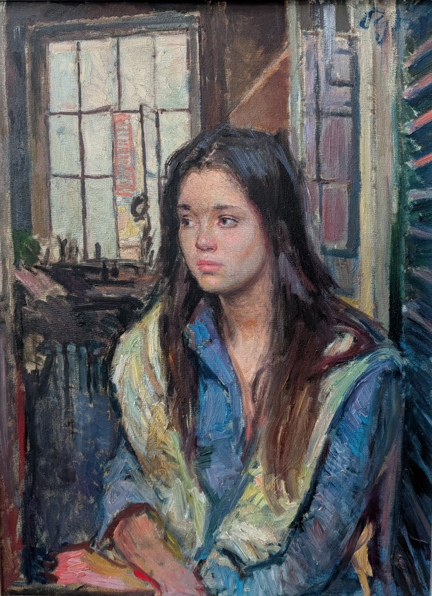 Peinture Huile sur Toile de Paulo Ghiglia – Portrait Féminin – Années 1960
