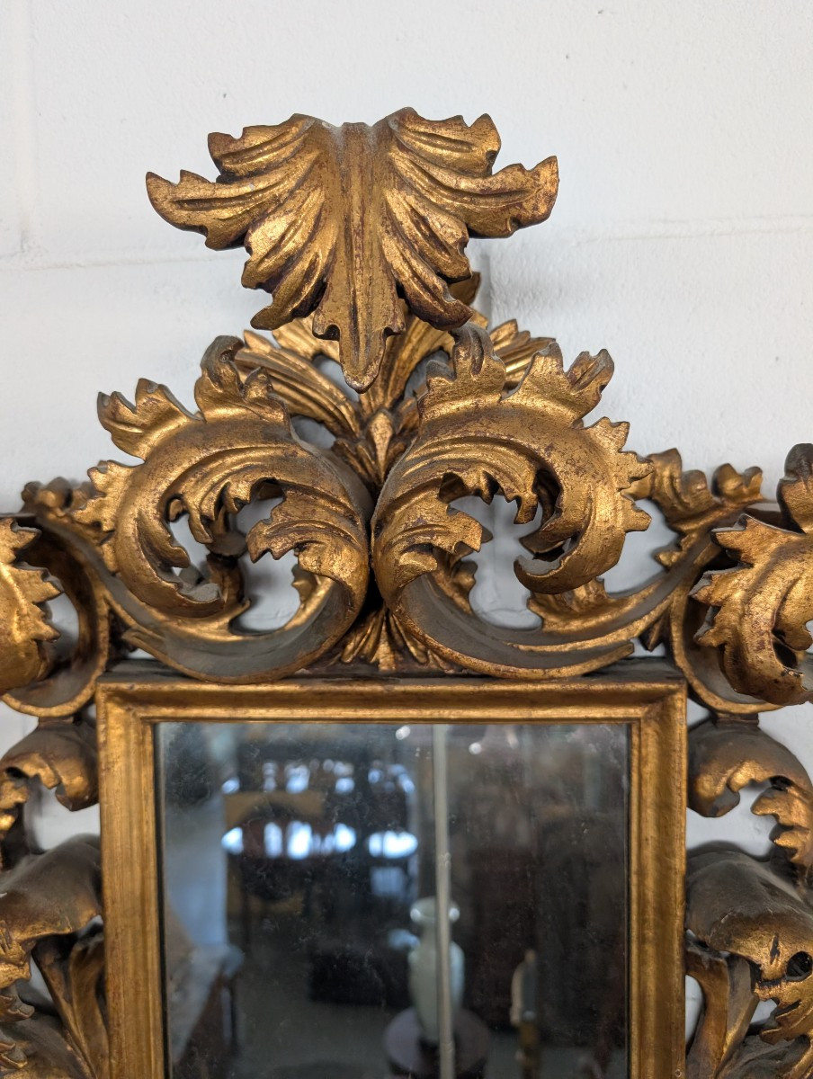 Florentine Style Mirror 1950s Carved Gilt Wood Baroque Style-photo-2