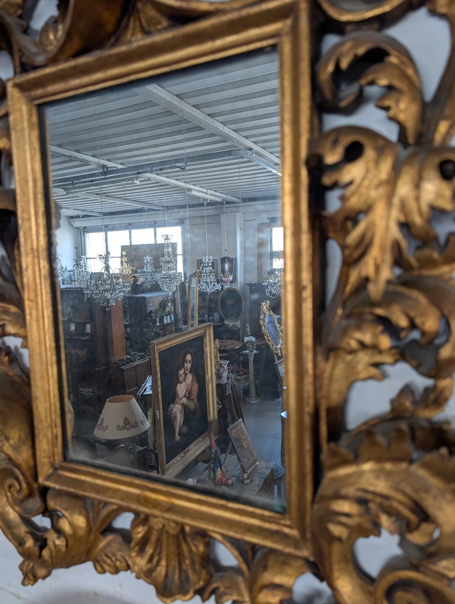 Florentine Style Mirror 1950s Carved Gilt Wood Baroque Style-photo-3