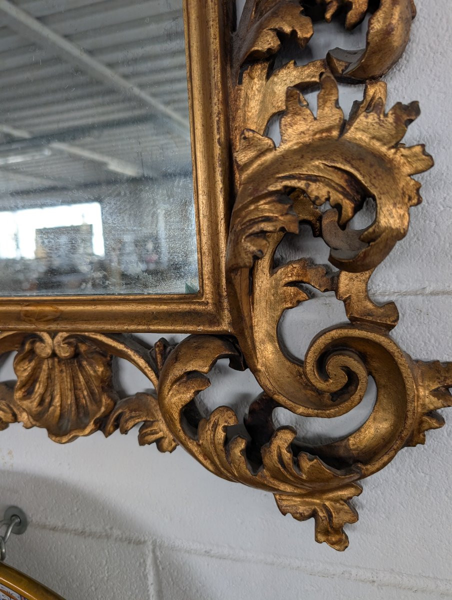 Florentine Style Mirror 1950s Carved Gilt Wood Baroque Style-photo-4
